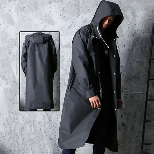 Black Fashion Adult Waterproof Long Raincoat Women Men Rain