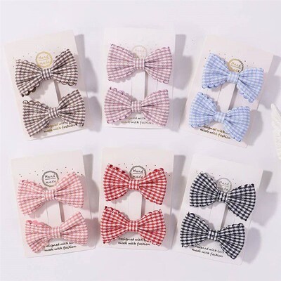 2Pcs/lot Baby Mini Hair Bows Hair Clips Cotton Soft Hairpin