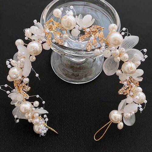 Elegant Girls Bridal Headband Imitated Pearl Hair Headdress