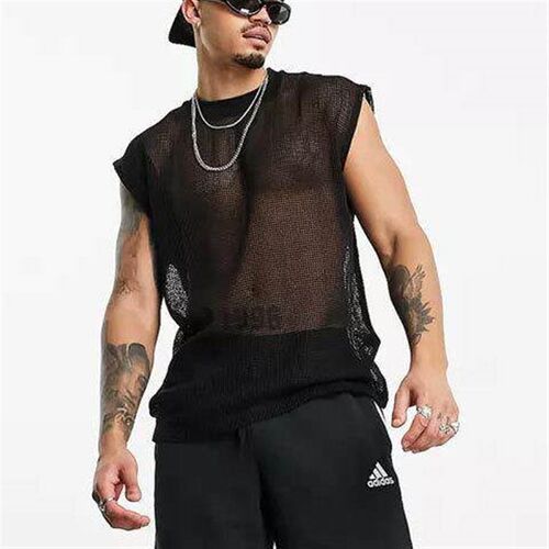 Mens white hollow out eye-catching mens vest