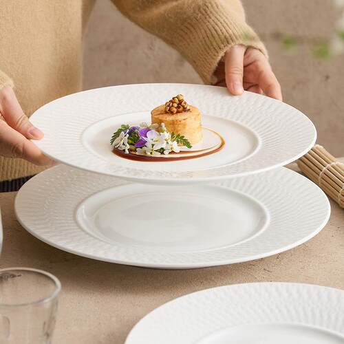Relief texture Western dinner plate round shape Dessert dish