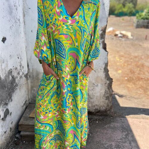 Summer Dress Vneck Leopard Print Fashion Vacation Style for