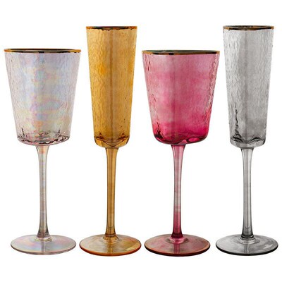 European Colorful Gilt Hammered Texture Wineglass Triangle G