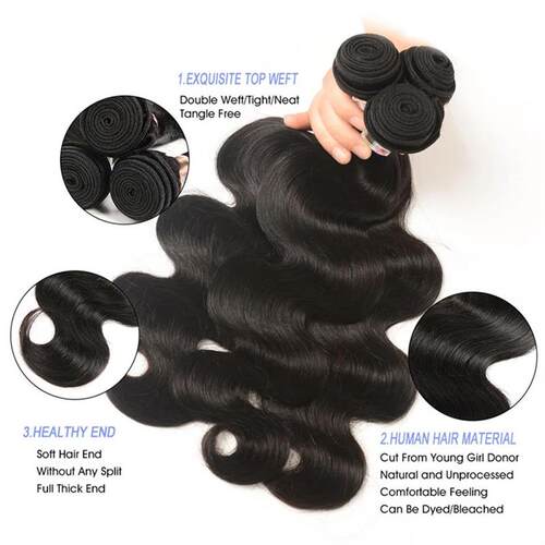 Body Wave Bundles Human Hair Brazilian Weaving Natural Black