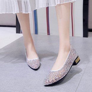Women Flat Shoes Square With Pointed Mesh Cloth Breathable M