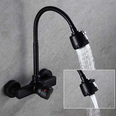 Black/Brushed Kitchen Faucet Wall Mount 2 Function Hot and C