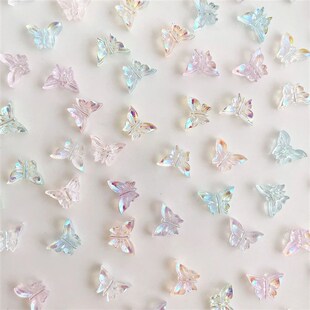 60PCS Aurora Butterfly Nail Charms Glitter 3D Acrylic Nail A