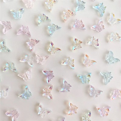 60PCS Aurora Butterfly Nail Charms Glitter 3D Acrylic Nail A