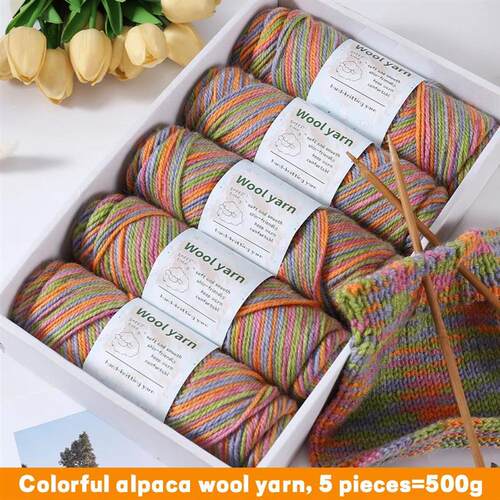 500g Gradient Color Rainbow Alpaca Wool Yarn for Chunky Hand