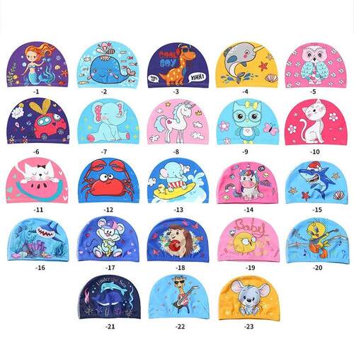 Children Cartoon Swimming Cap Kids Elastic Fabric Swiming Po
