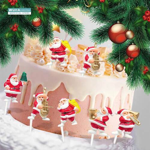 5pcs Merry Christmas Cake Topper Painted Santa Claus New Yea