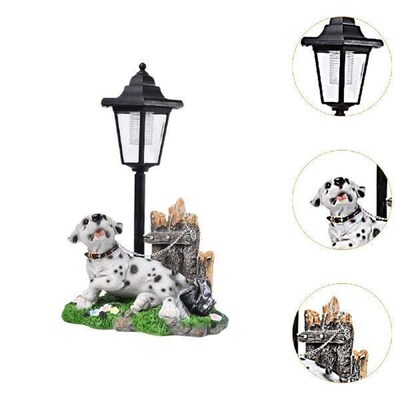 Dog Statue Resin Sculpture with Solar Lights Landscape Lamp