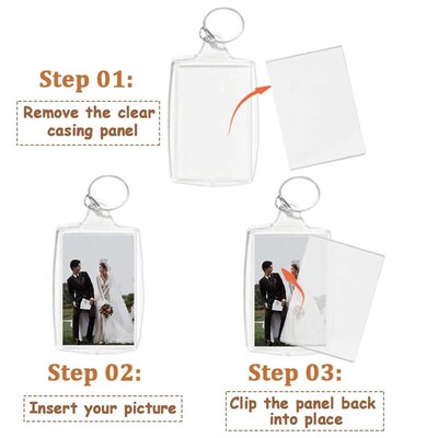 30PCS Clear Acrylic Photo Frame Keychain Photo Insert Keyrin