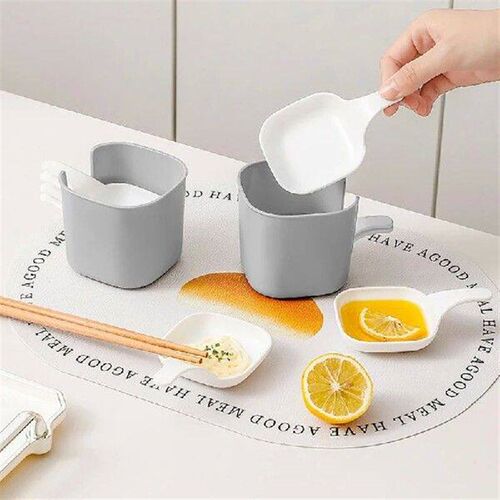 6pcs Plastic Seasoning Dish With Storage Case White Square