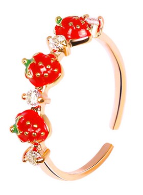 Cute Red Strawberry Ring Simple DiamondEncrusted Index Finge
