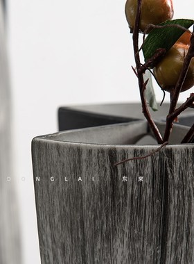 侘寂风陶瓷花瓶摆件中古风复古做旧黑白拼色创意插花器装饰品摆件