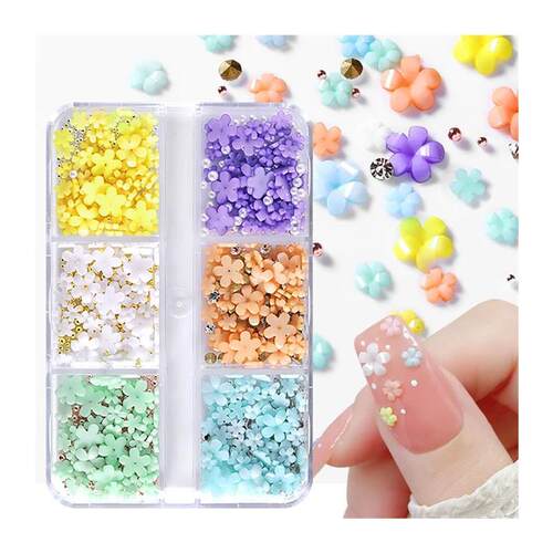 6Grids Acrylic Flower 3D Nail Art Decorations Resin Charms G
