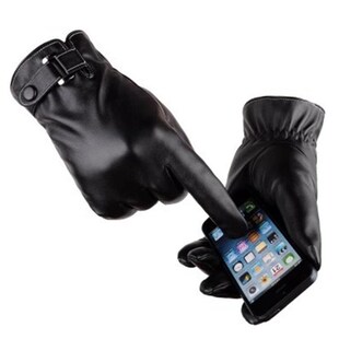 2018 winter glove pu leather phone screen touch men gloves