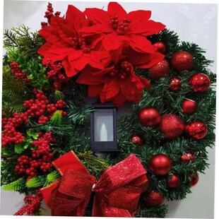 Big with Navidad Flower Red Ball Bow Lamp Wreath Christmas
