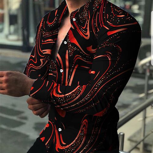 Printed Longsleeved Shirt Casual Open Button Holiday Fashion