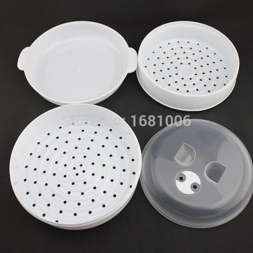 2 Tier Microwave Vegetable Steamer with Lid,BPA Free,White,s