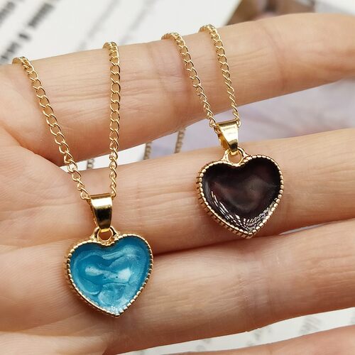 Romantic Sweet Cute Colorful Heart Shape Pendant Link Chain