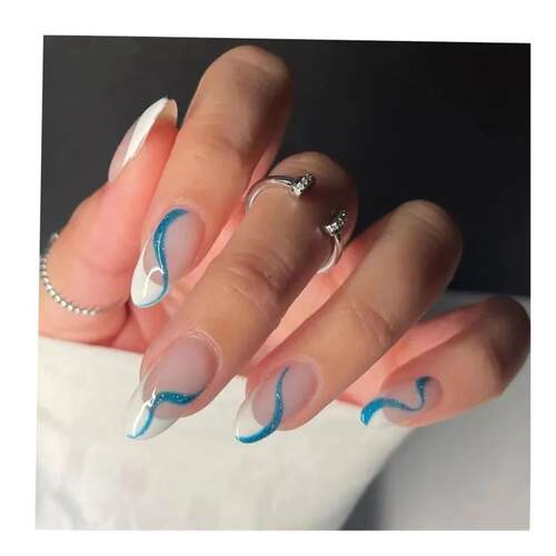 24Pcs French False Nails Almond Fake Nails with Glue Press o