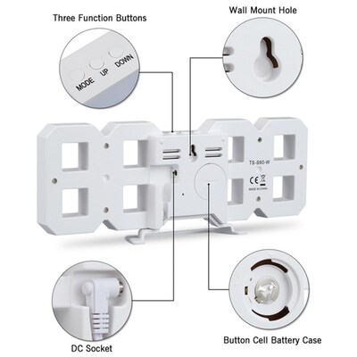 LED Digital Wall Clock with 3 levels Brightness Alarm Clock