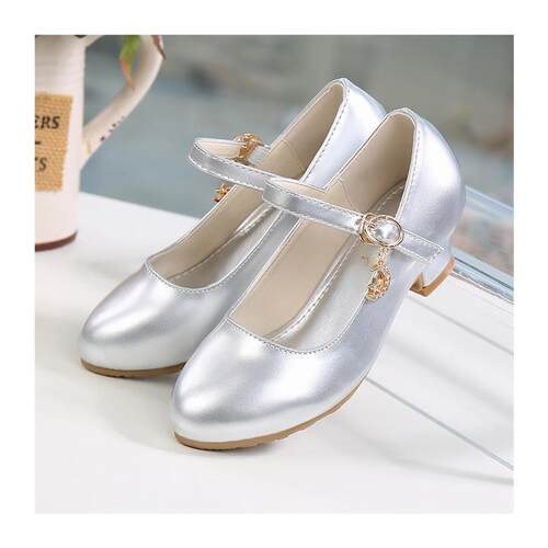 Children Girls Leather Shoes White Princess High Heel Shoes