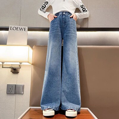 Jeans For Girls Kids Fashion Blue Wide Leg Pants 2025 Spring