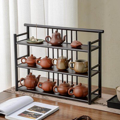 Desktop tea set storage rack, small antique display shelf, t