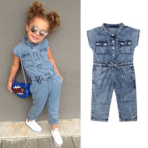 Summer Toddler Kids Baby Girl Clothes Denim Sleeveless Rompe