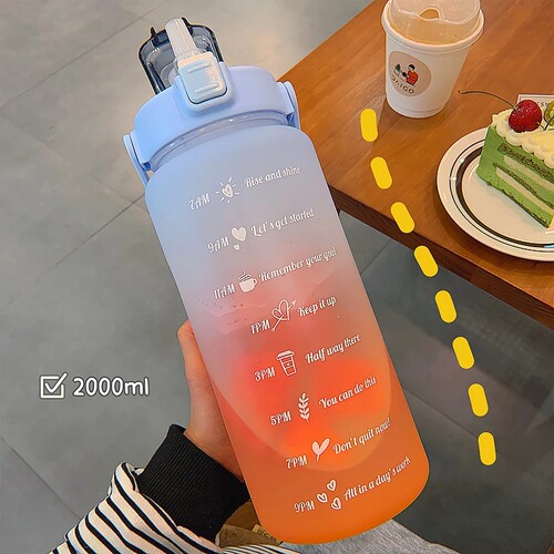 2L Capacity Couple Cup Straw Cup Time Scale Water Bottle Pla