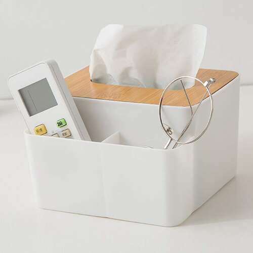 Multi-function bamboo and wood cover tissue box creative des