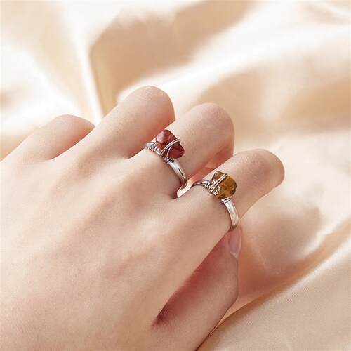 Fashion Wire Wrap Natural Rock Adjustable Rings For Women Qu
