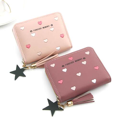 Heart-shaped Spots Women Mini Tassel Wallet Ladies Cute Girl