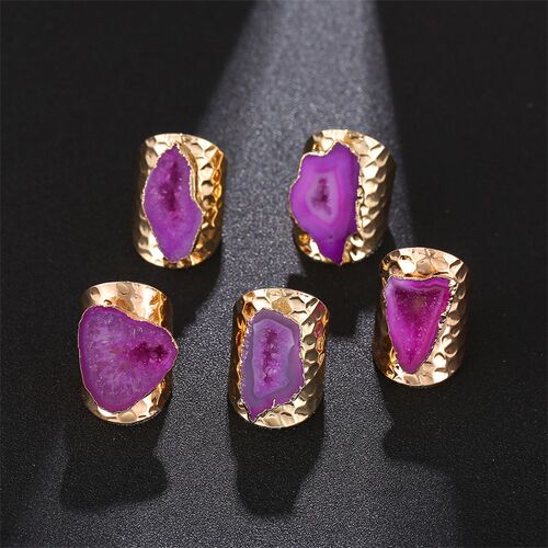 Irregular Geode Stone Agate Slices Wide Open Ring for Women