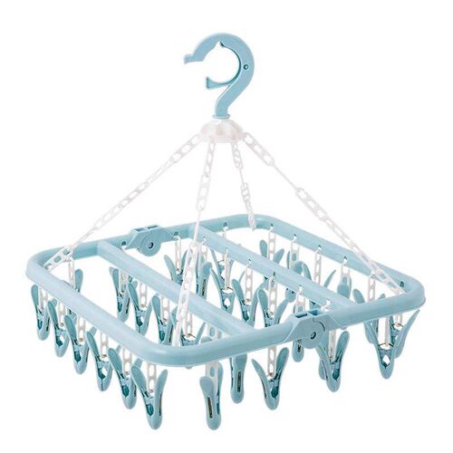 Multi-clamp Sock and Clothes Hanger, Plastic 32 Clips, Non-s