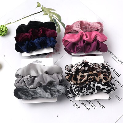 3/5/Pcs Silk Scrunchies Print Leopard Scrunchie Set Elastic