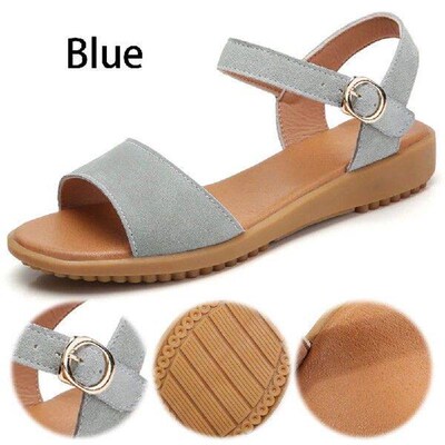 Women Comfortable Flat Sandal Ankle Strap Buckle Low Heel