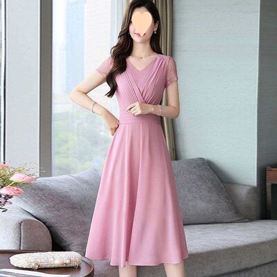 Elegant Short-sleeved Dress Womens Summer New Waisted Slimm
