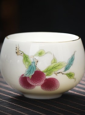 主人杯茶杯瓷杯子功夫品茗羊脂玉专用大号茶盏罗汉陶瓷白色男女士