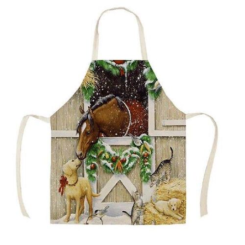 Apron Adult Children Kitchen Cute Grass Mud Horse Linen