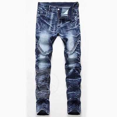 -Stetch tricolor jeans mens straight wash white trousers