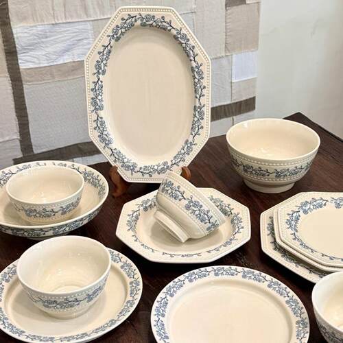 French Vintage Rose Dinnerware Ceramic Bowls Plates Set