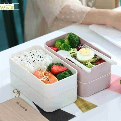 Microwave Double Layer Lunch Box Wooden Bento Box Portable