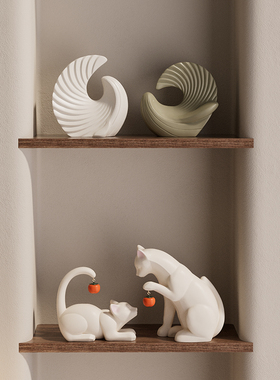 现代艺术感创意猫咪摆件高端大气软装样板房客厅玄关电视柜装饰品