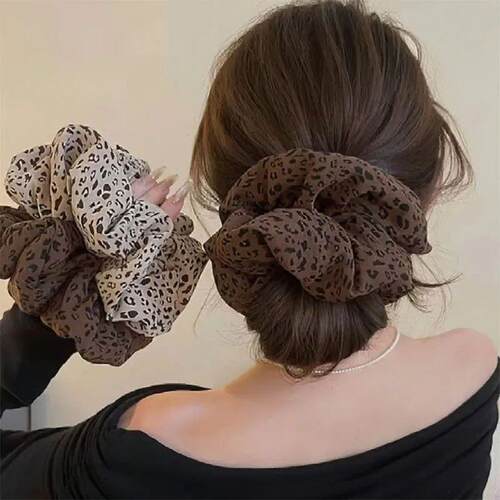 Vintage Leopard Print Large Scrunchie For Women Girls Sweet