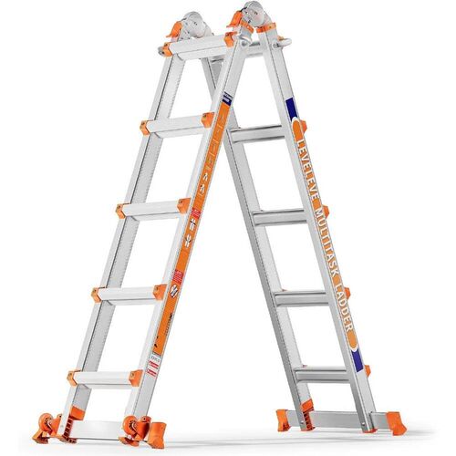 A-frame 5-step ladder, 17 foot extended ladder with stabiliz