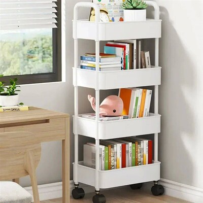 Bookshelf Storage Trolley Mobile Kitchen Organizer Cart with